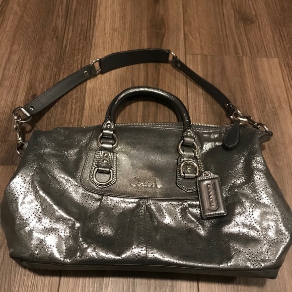 Metallic Silver Coach Shoulder Bag - Picture 1 of 6